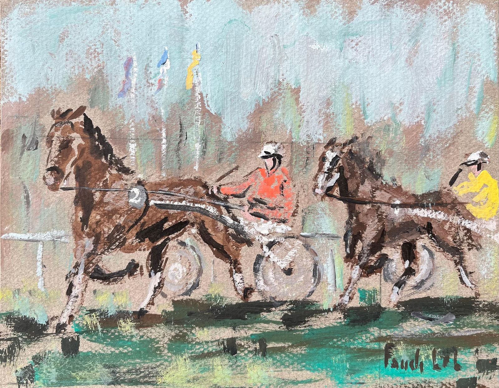 Fanch Lelfrench Impressionist Oil Painting Of Horse Racing At Courses De Marville2007