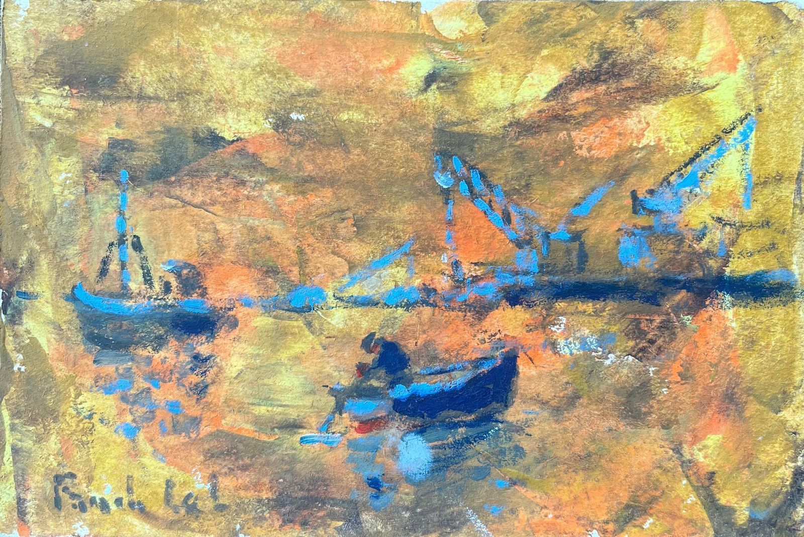 Fanch Lelfrench Impressionist Oil Painting Of Boats In The Harbor At Saint Malo2012