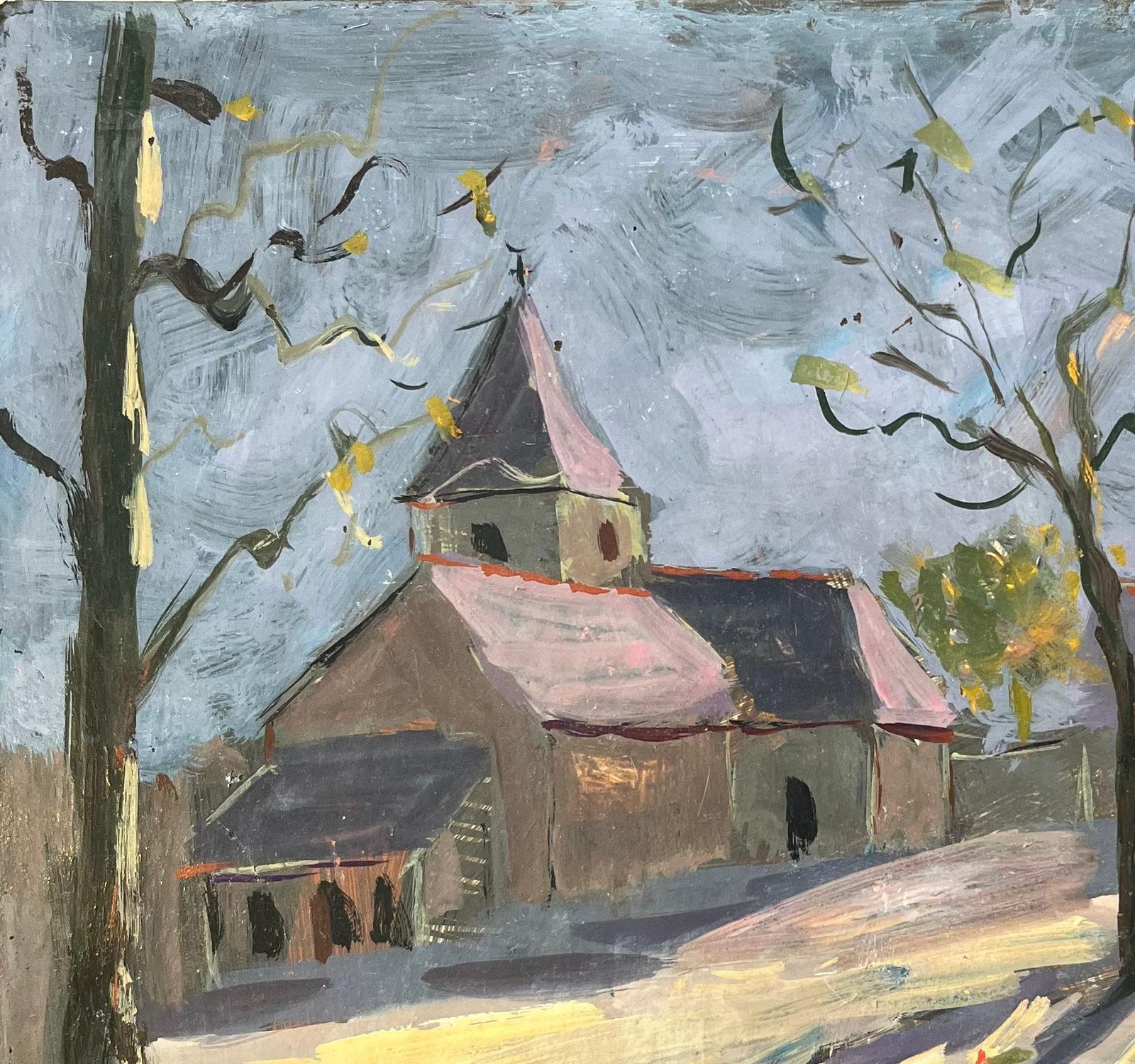 Fanch Lelfrench Impressionist Oil Painting Of Eglise De Nohant In Winter1994 photo Art