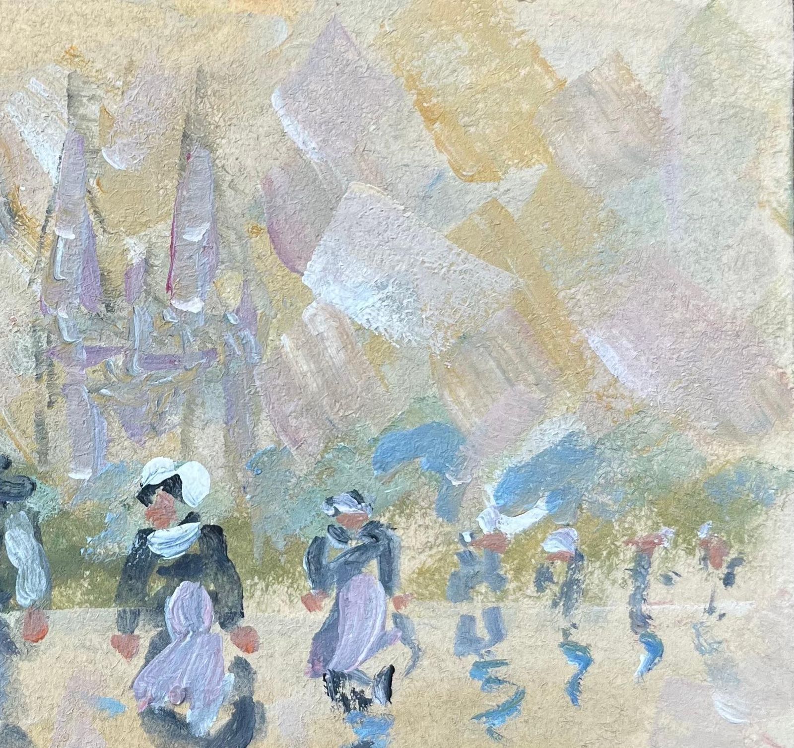Fanch Lelfrench Impressionist Oil Painting Of Breton Women Leaving Church In Quimper20th Century photo 525.0