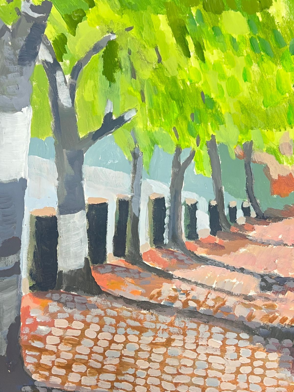 Jill Jacksonbritish Modernist Oil Painting Sunlit Pathway Under The Canopy Of Trees photo for sale