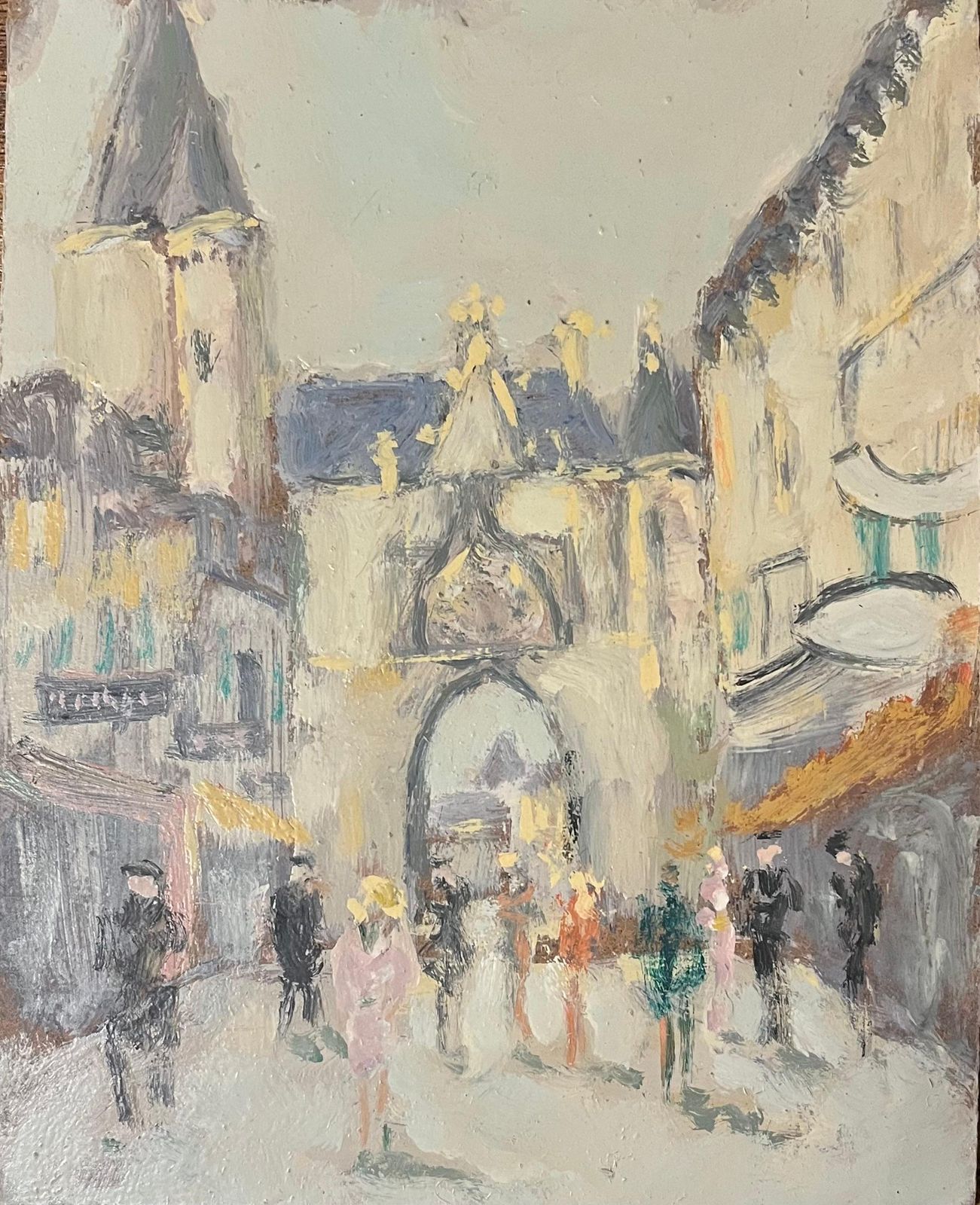 Fanch Lelfrench Impressionist Oil Painting Of Village Scene With Gothic Architecture20th Century