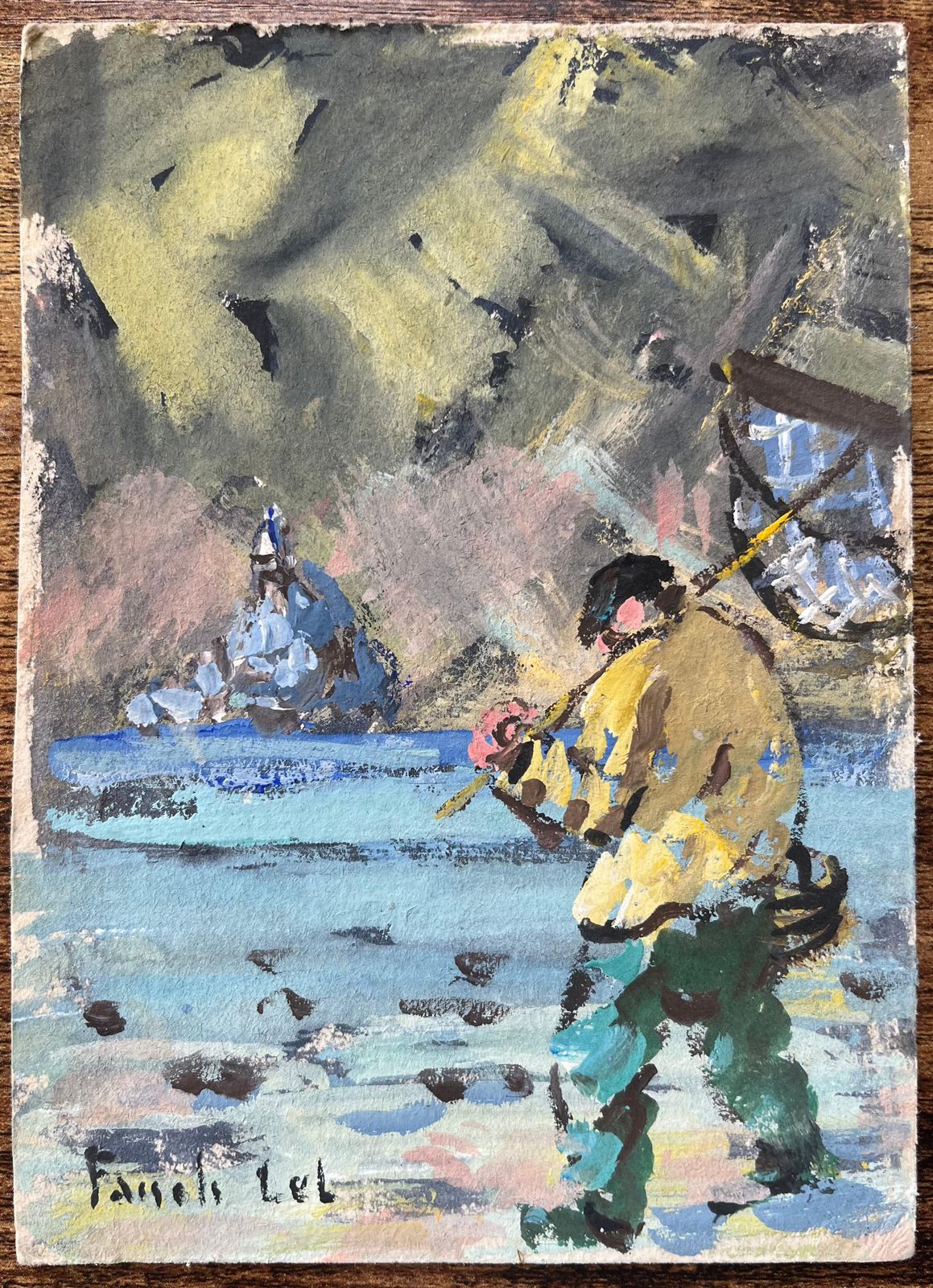 Fanch Lelfrench Impressionist Oil Painting Of Fisherman In The Bay Of Shrimp Fishing2012 photo furniture
