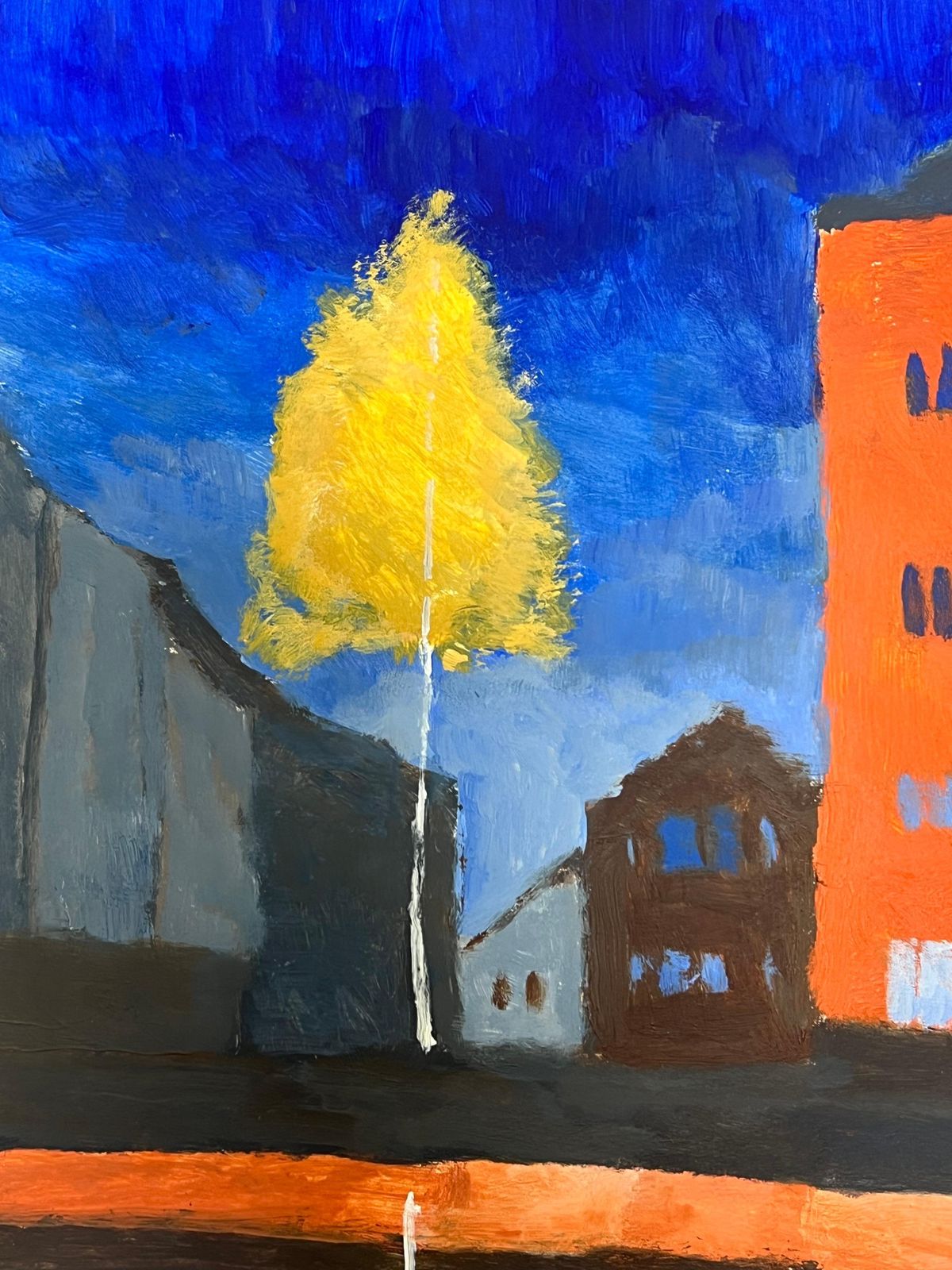Jill Jacksona Yellow Tree Illuminating The Dark City With Bold Architecture British Oil photo Art