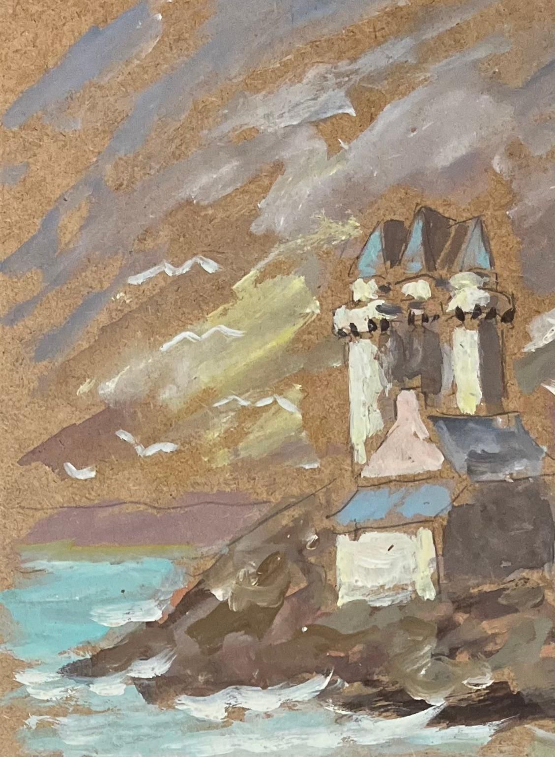 Fanch Lelfrench Impressionist Oil Painting, Coastal Architecture With Turrets And Seagull20th Century photo vinterior