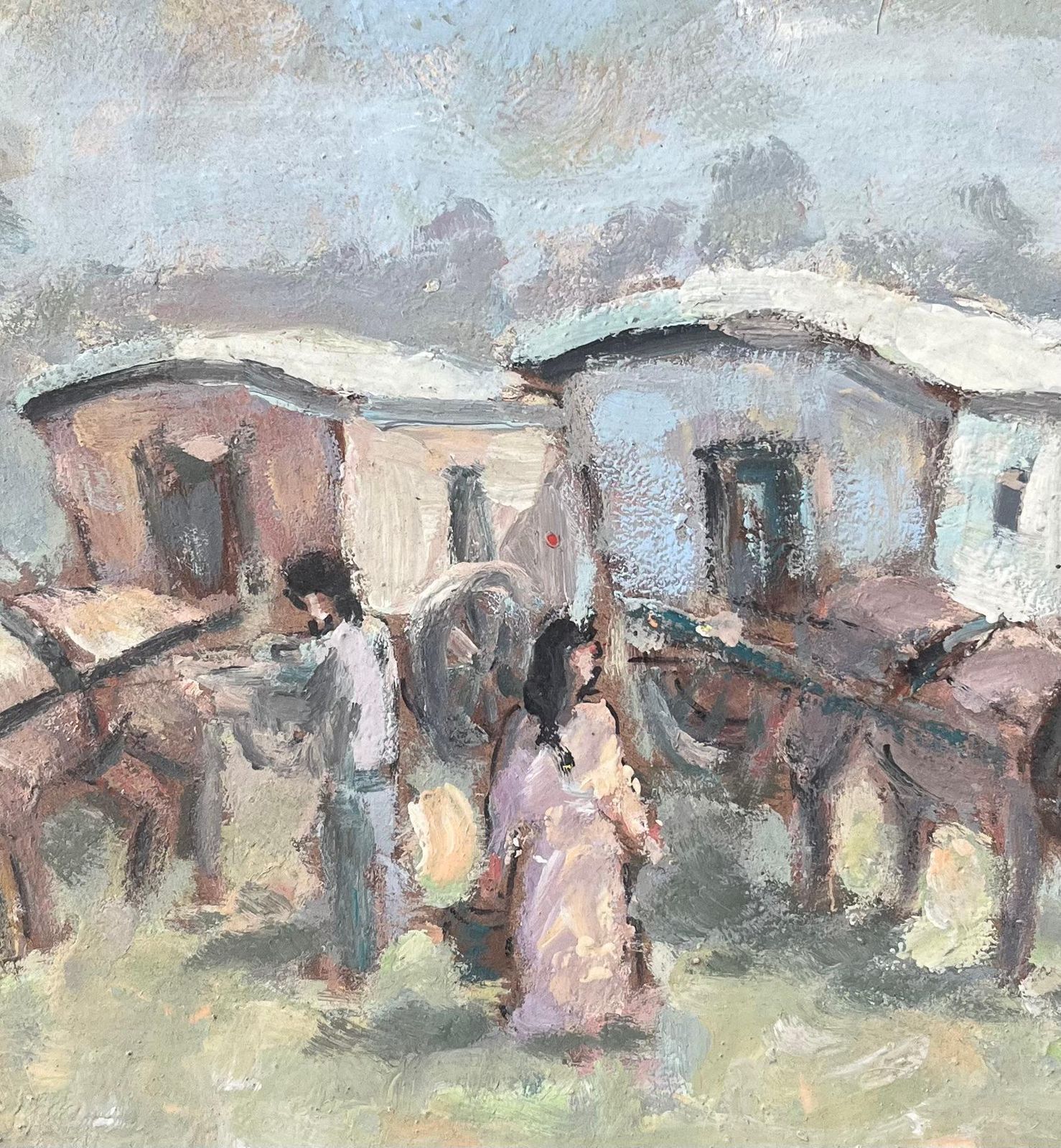 Fanch Lelfrench Impressionist Oil Painting Of Horses And Caravans In Pastoral Scene20th Century photo 566.0