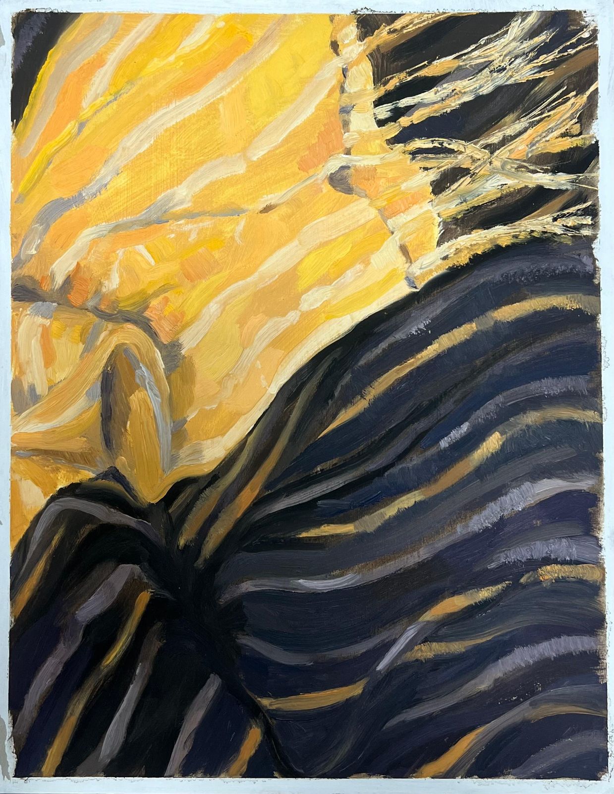 Jill Jacksonabstract Composition Of Yellow And Black Striations With Bold Brushstrokes photo furniture