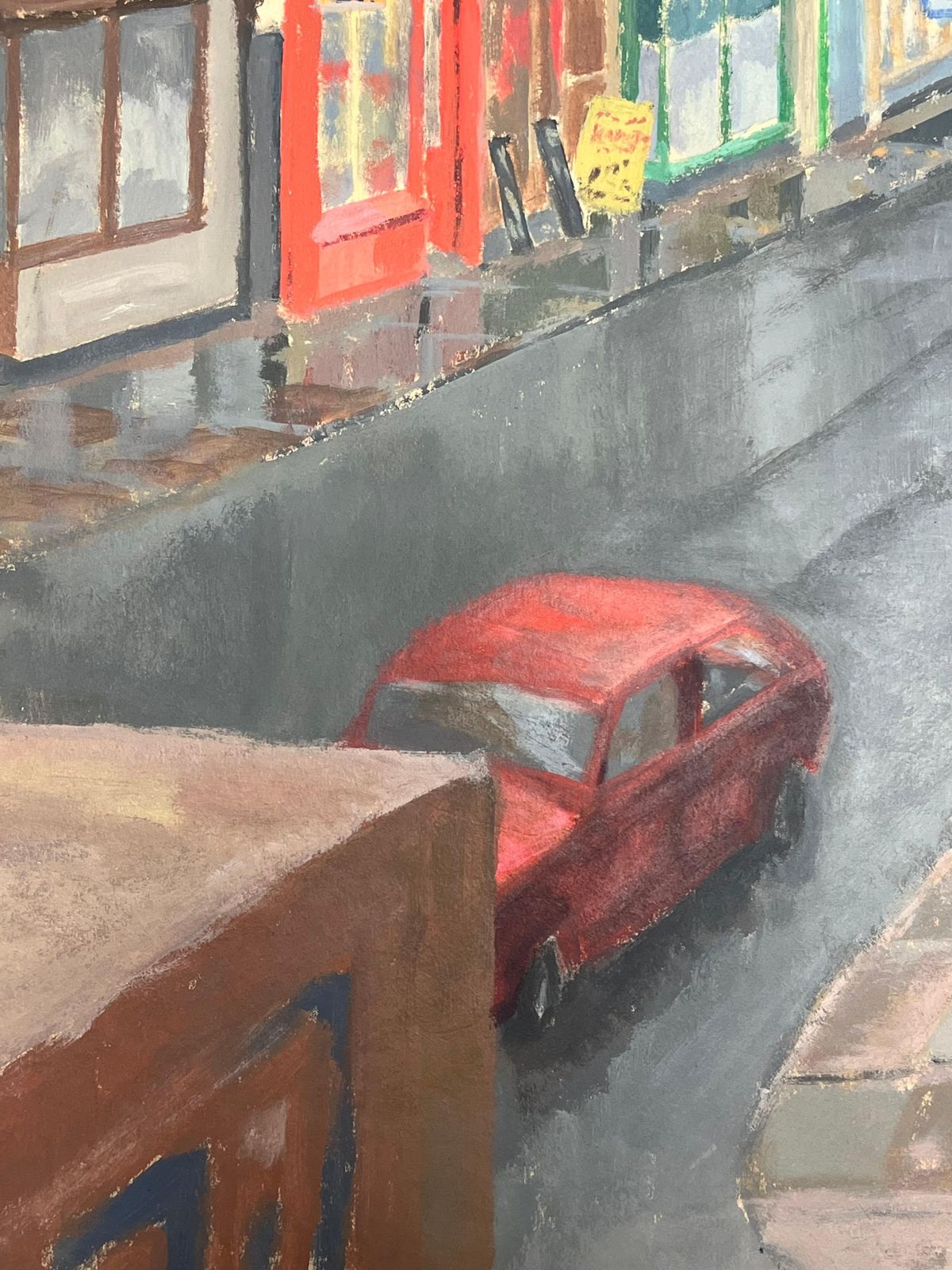 Jill Jacksonovercast Afternoon On A Quiet High Street With Red Car Driving photo vinterior