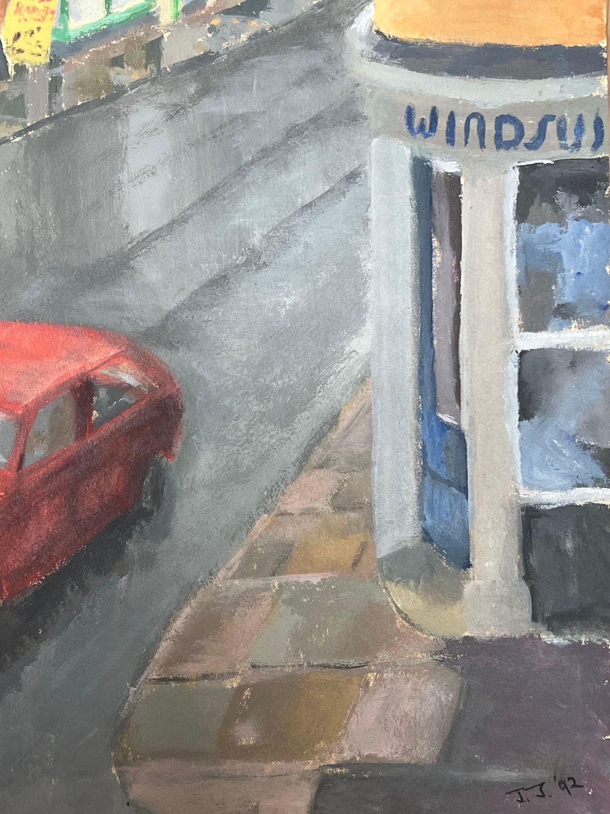 Jill Jacksonovercast Afternoon On A Quiet High Street With Red Car Driving photo buy