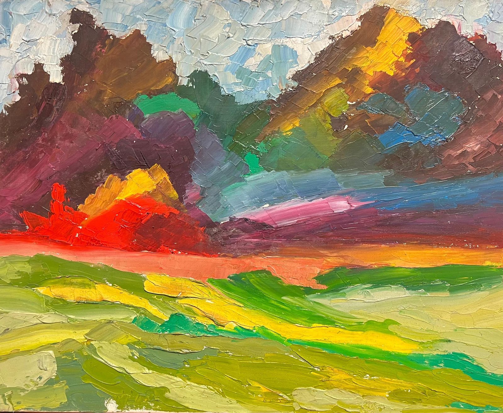 French Schoolvivid Rainbow Abstract Landscape With Bold Colors Dynamic Oil Painting20th Century