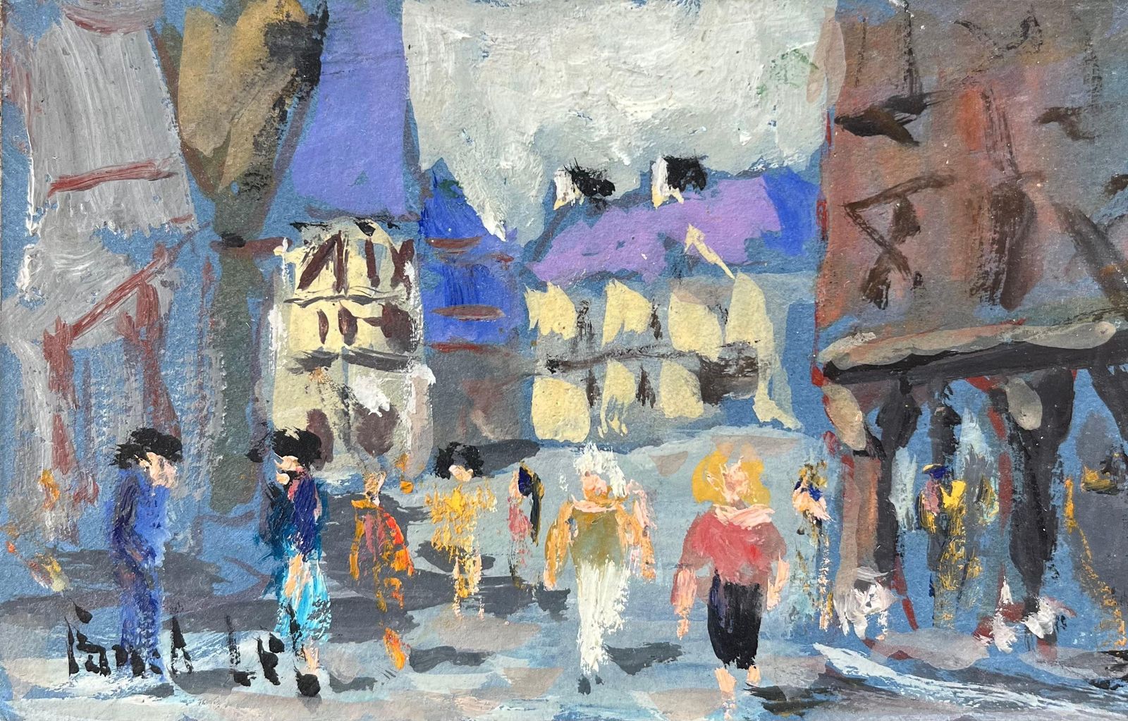 Fanch Lelfrench Impressionist Oil Painting Of Various Figures Strolling In Dinan2001