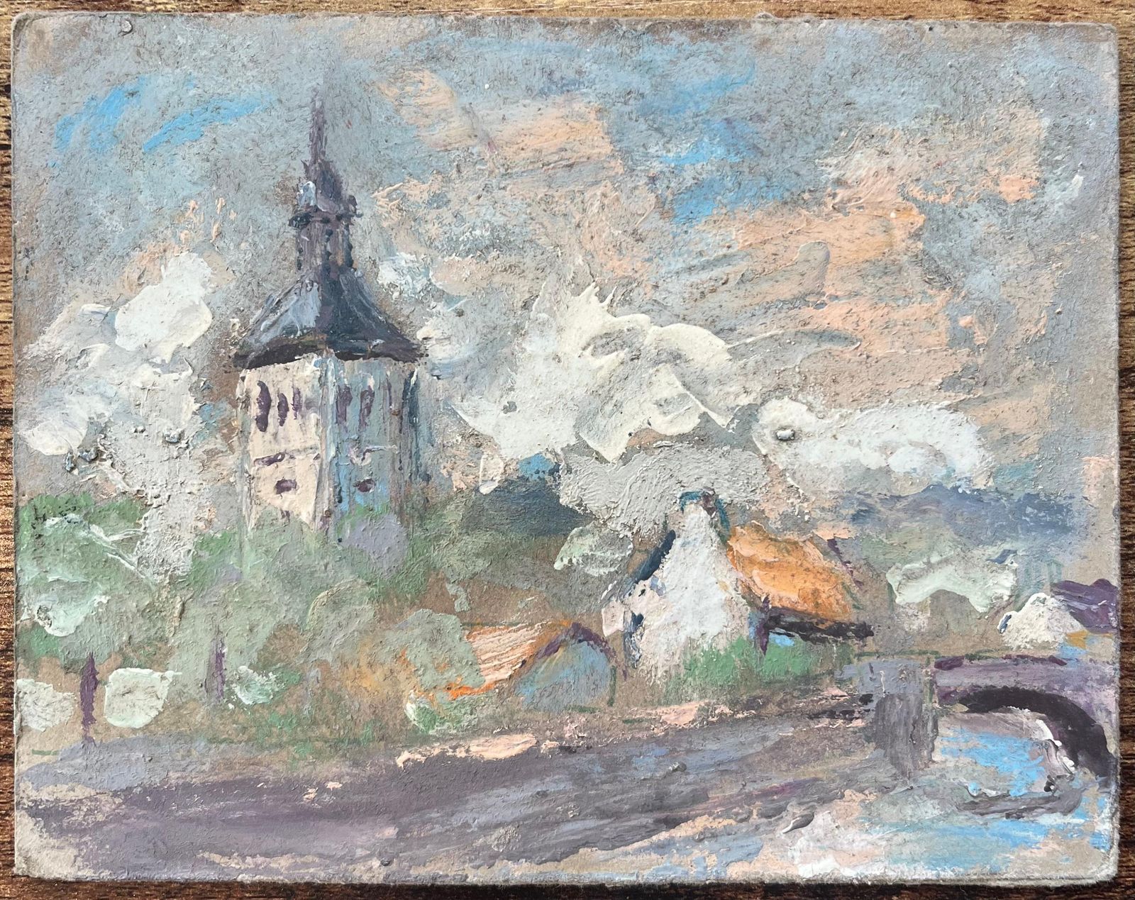 Fanch Lelfrench Impressionist Oil Painting Of A Village Scene With Church Tower20th Century photo furniture