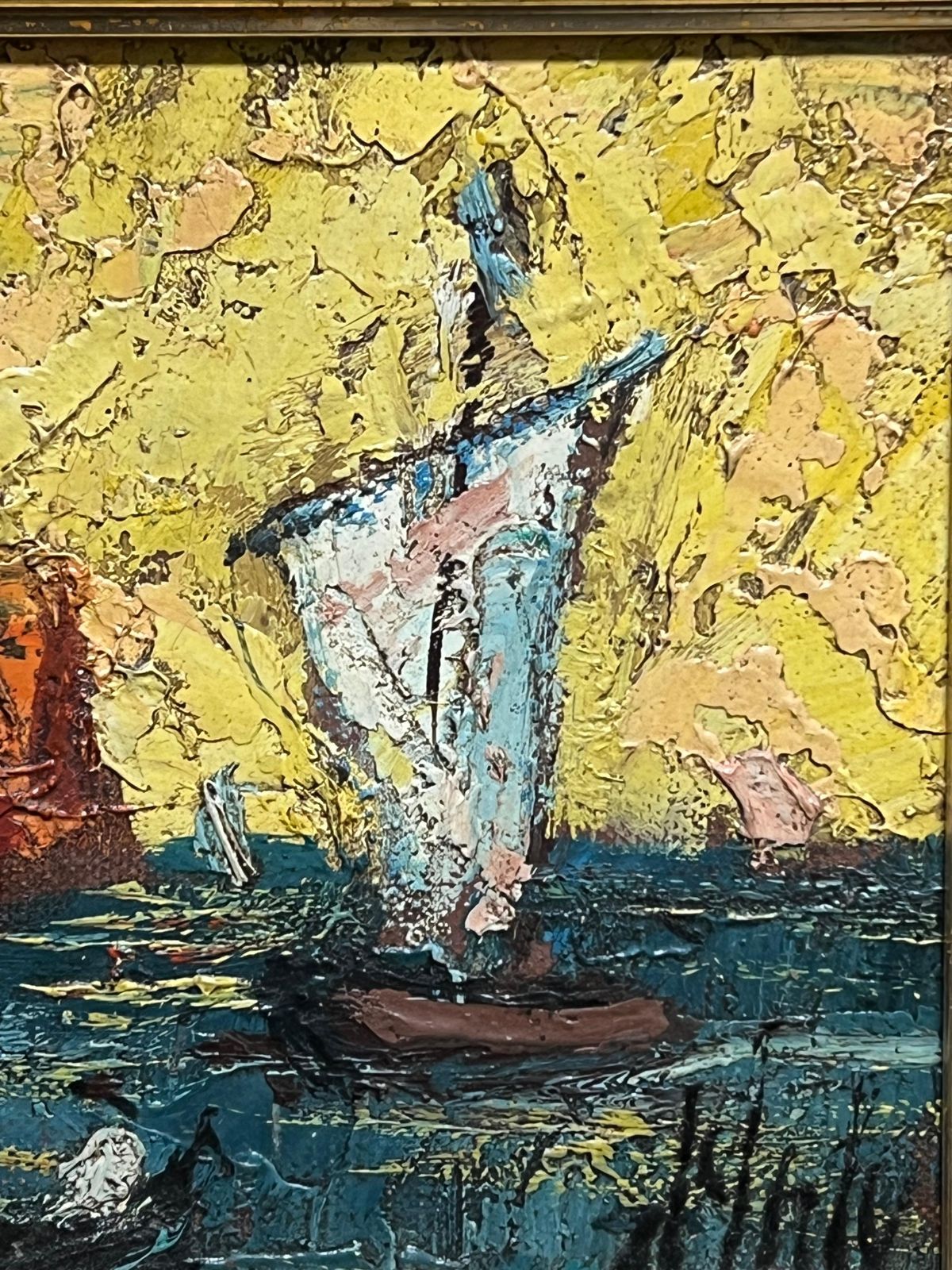 Henry D'antyvibrant Mid 20th Century Modernist Med Seascape Sailboats & Coastal Buildings20th Century photo Art
