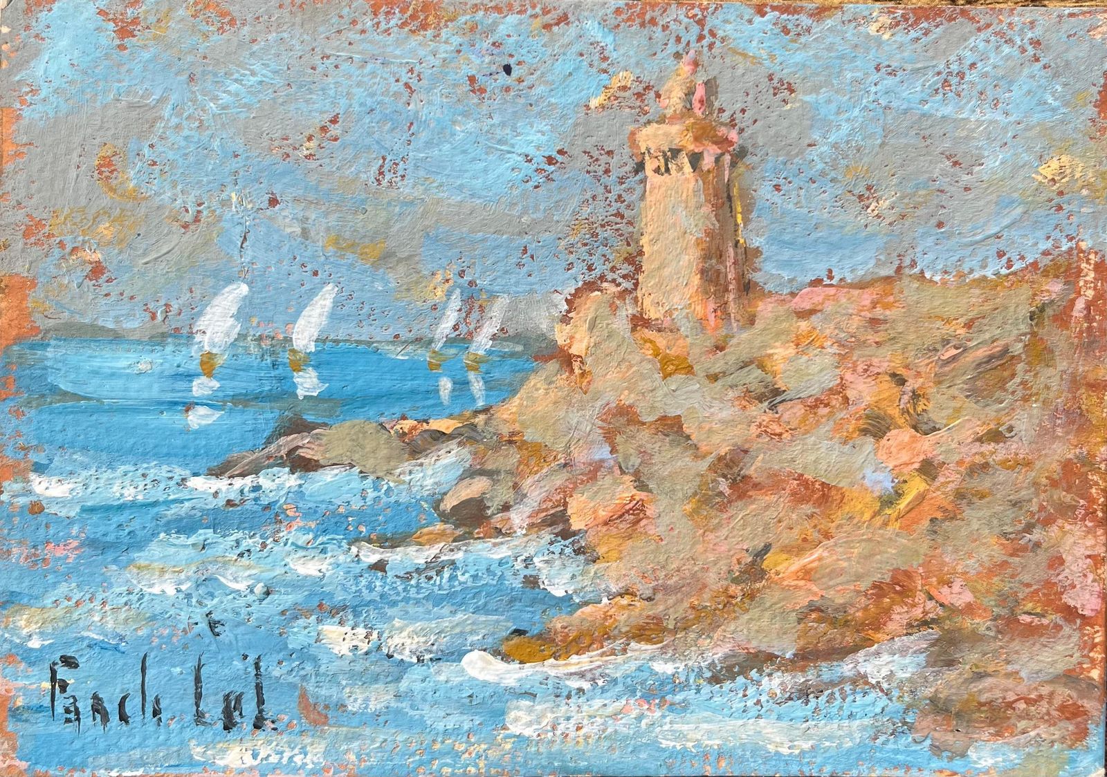 Fanch Lelfrench Impressionist Oil Painting Of A Lighthouse At Finistère Nord2006