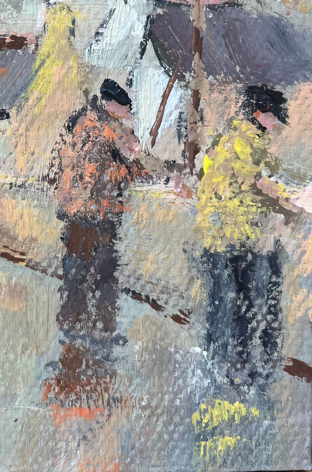 Fanch Lelfrench Impressionist Oil Painting Of A Scene Of Two Figures Along A Quiet Harbor2006 photo for sale