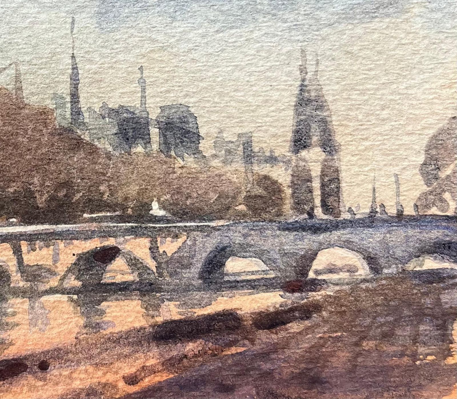 Maurice Mazeiliefrench Impressionist Watercolor Of View Of The Seine And Notre Dame At Sunset20th Century photo Art