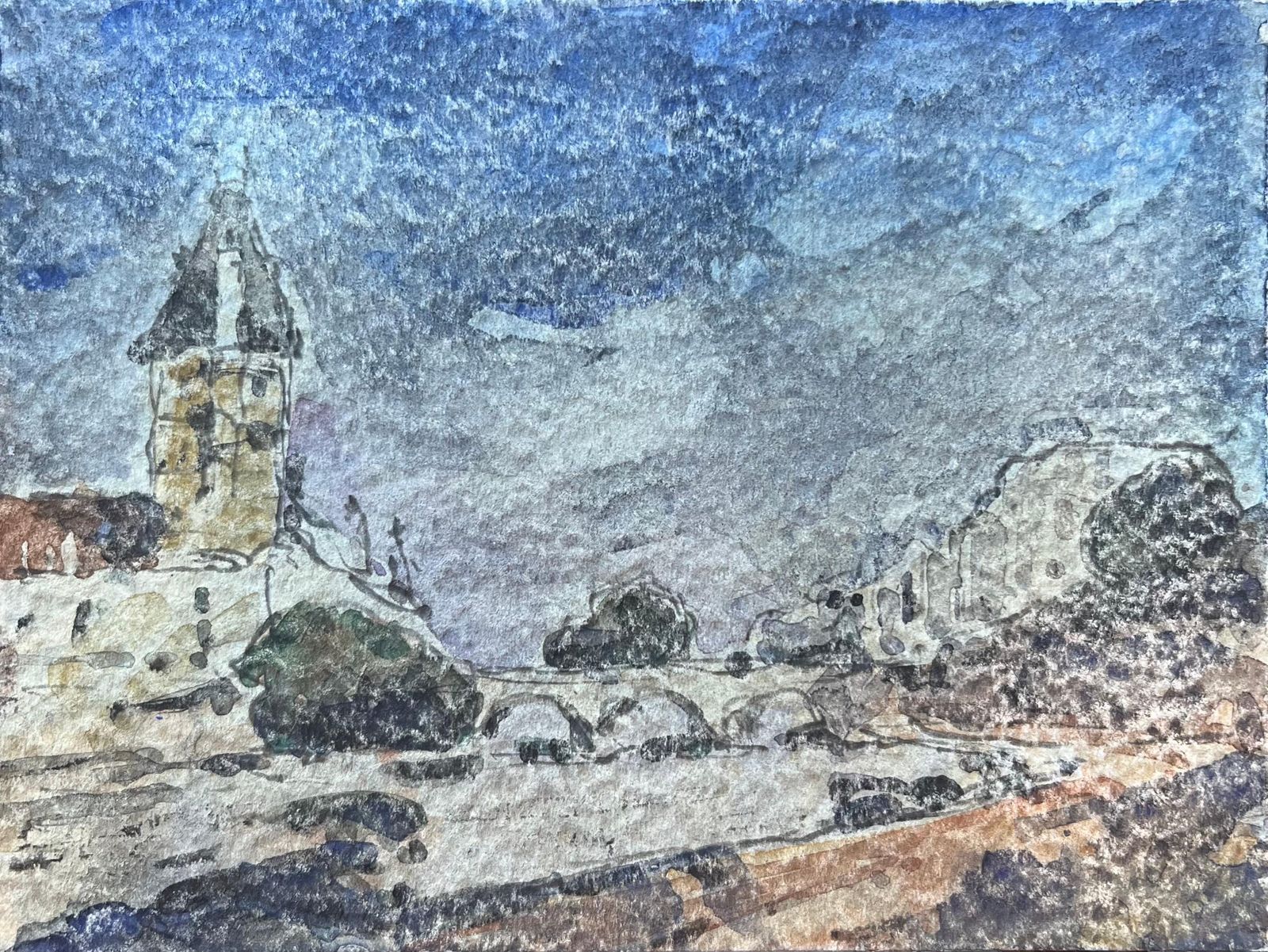 Maurice Mazeiliefrench Impressionist Watercolor Of La Conciergerie And The Pont Au Change20th Century