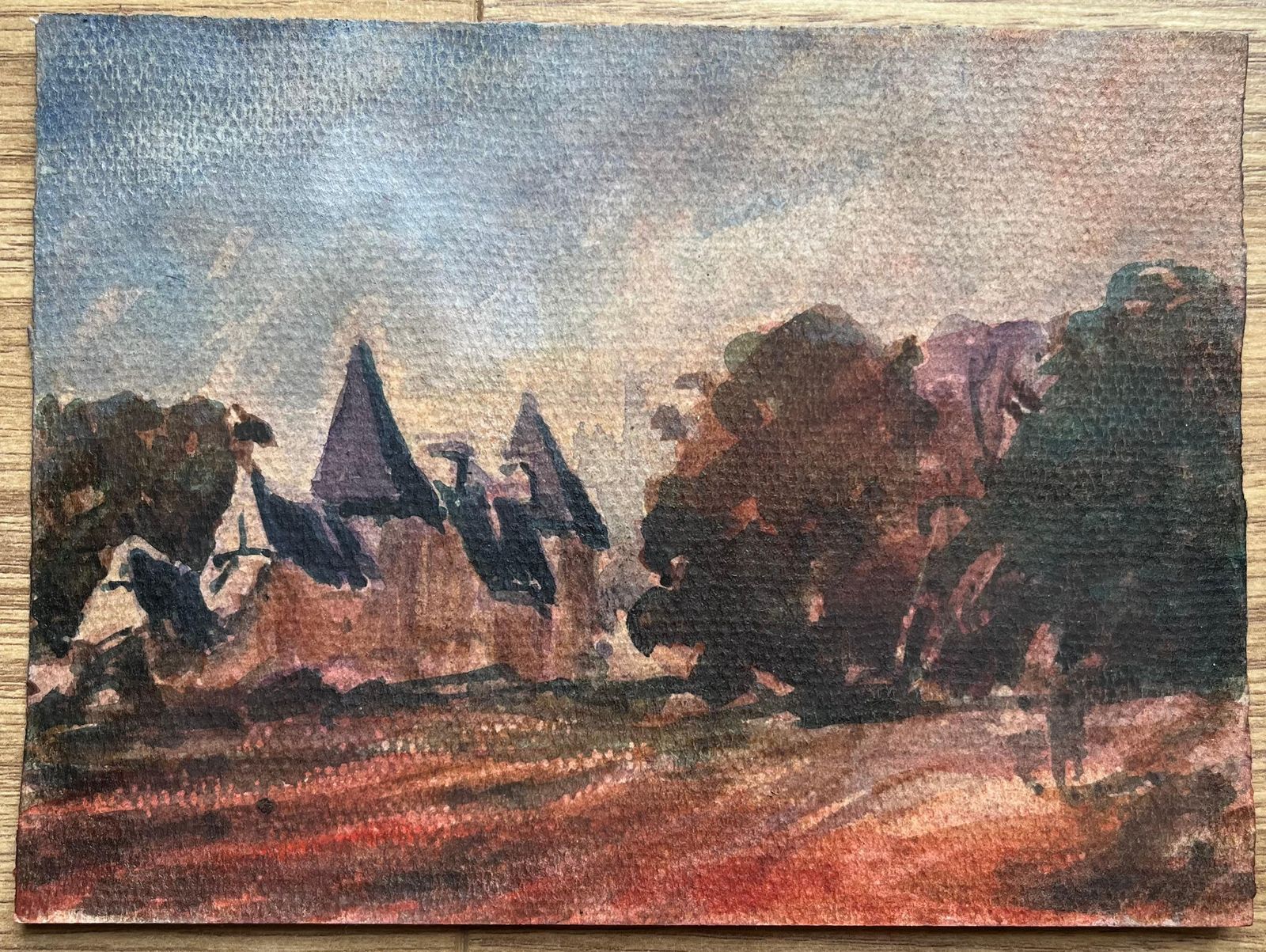 Maurice Mazeiliefrench Impressionist Watercolor Of A Château At Sunset20th Century photo furniture