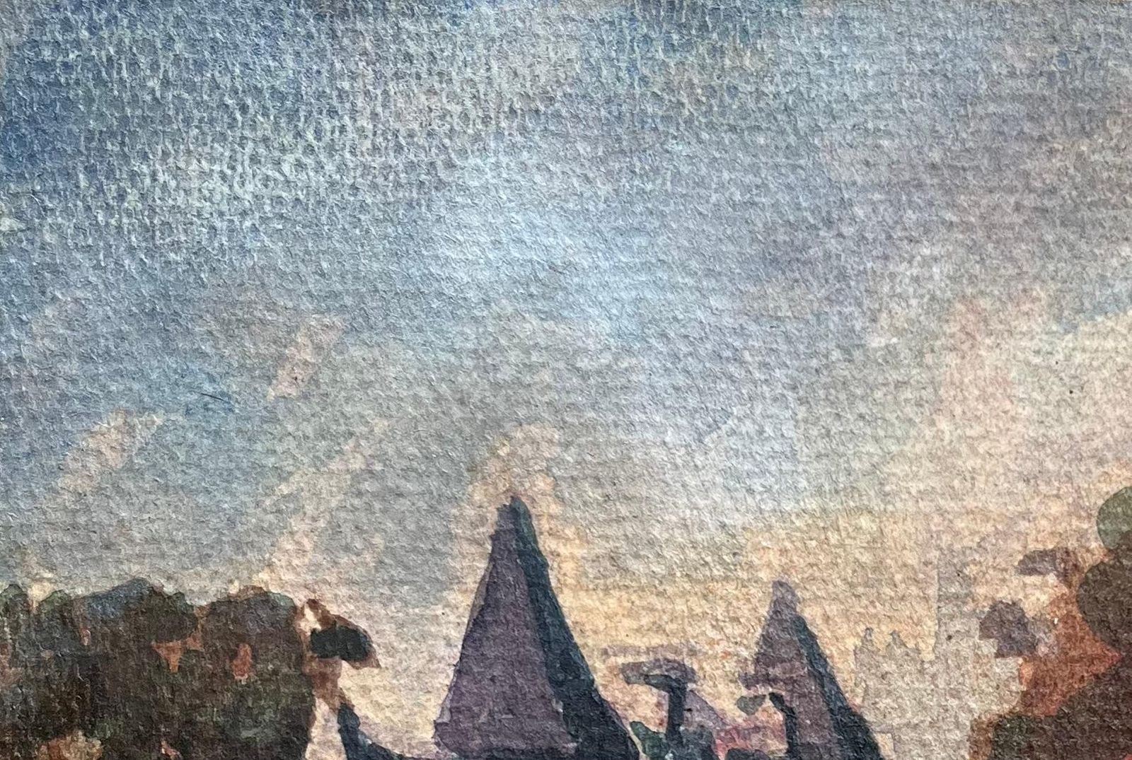 Maurice Mazeiliefrench Impressionist Watercolor Of A Château At Sunset20th Century photo for sale