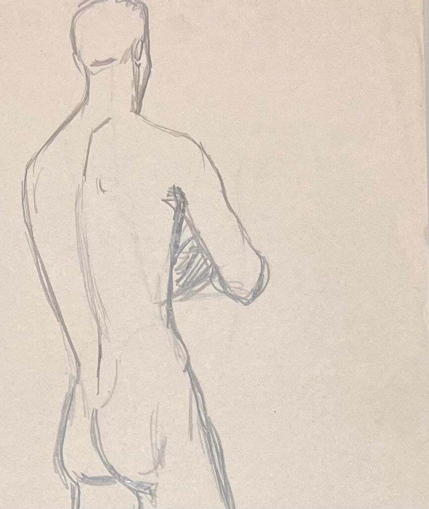 Josine Vignonmid Century French Pencil Study Of A Male Nude1950's photo for sale
