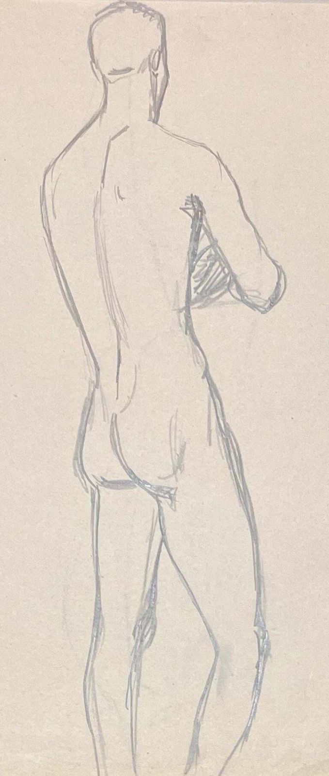 Josine Vignonmid Century French Pencil Study Of A Male Nude1950's photo Art