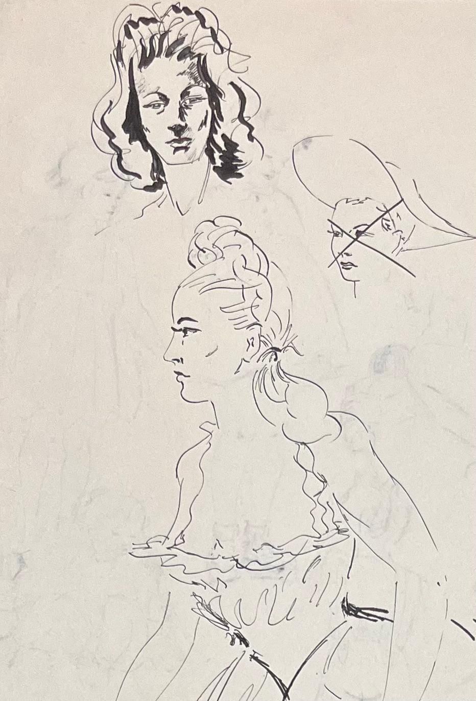 Josine Vignonmid Century French Ink Sketches Of Women In Elegant Attire1950's photo for sale