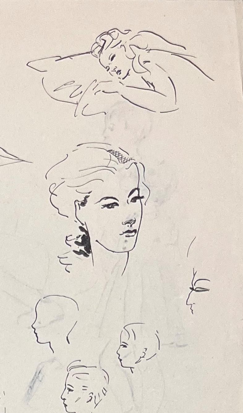 Josine Vignonmid Century French Ink Sketches Of Women In Elegant Attire1950's photo Art