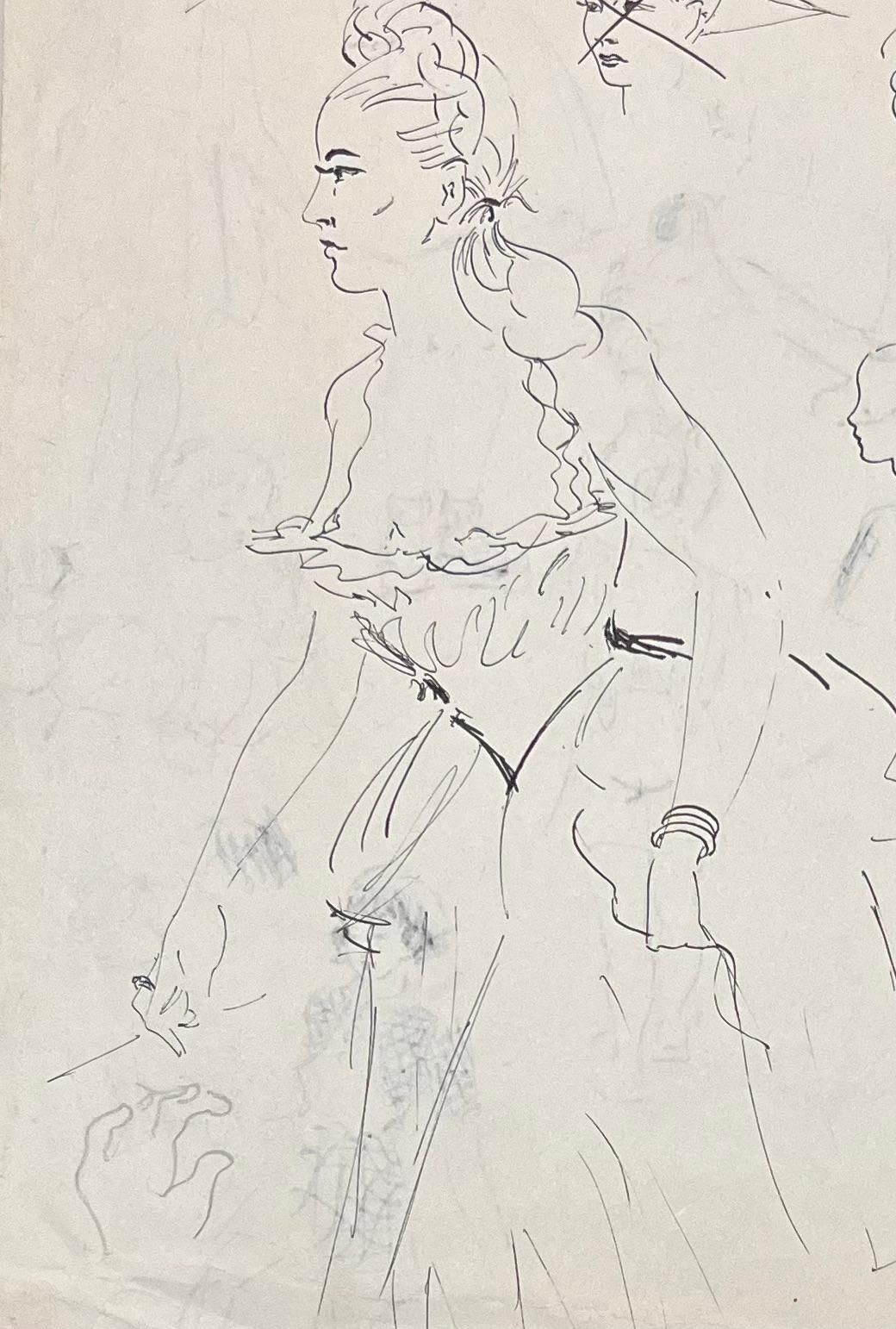 Josine Vignonmid Century French Ink Sketches Of Women In Elegant Attire1950's photo 101.0