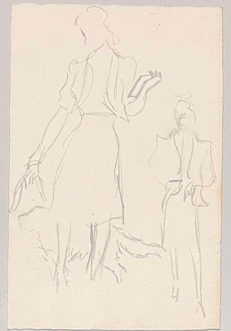 Josine Vignonmid Century French Minimalist Illustration Of A Two Women Walking A Dog1950's photo furniture