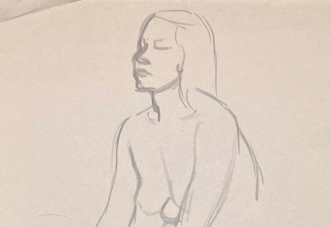 Josine Vignonmid Century French Pencil Study Of A Seated Female Nude1950's photo Art