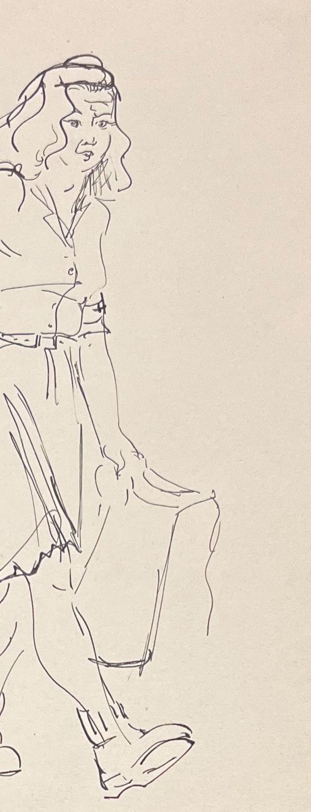 Josine Vignonmid Century French Ink Illustration Of A Woman Carrying A Jug And Bags1950's photo 382.0