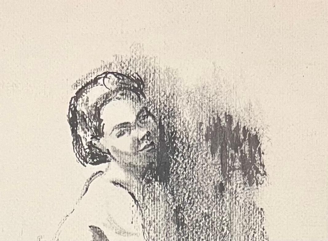Josine Vignonmid Century French Illustration Of A Seated Nude Woman Drawing1950's photo for sale