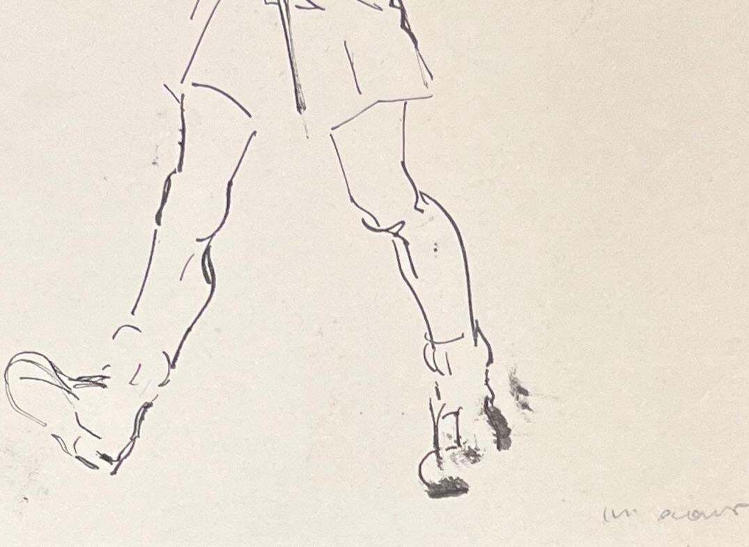 Josine Vignonmid Century French Ink Illustration Of A Happy Walker With Backpack1950's photo Art