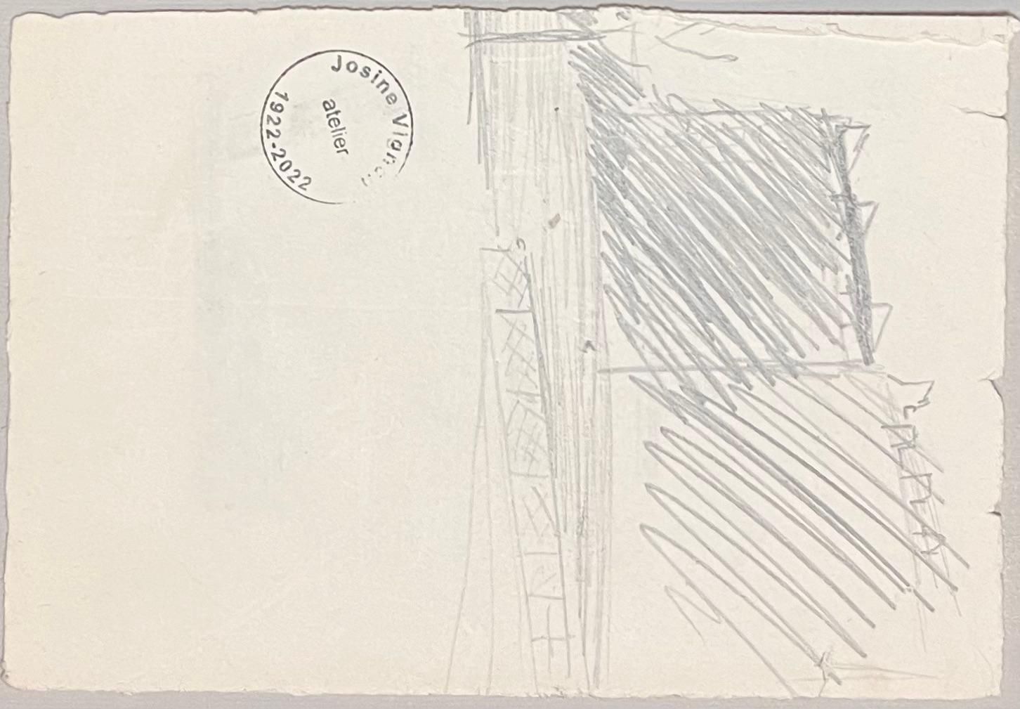 Josine Vignonmid Century French Ink Drawings Of Interior Scene With Woman Resting In Bed1950's photo vinterior