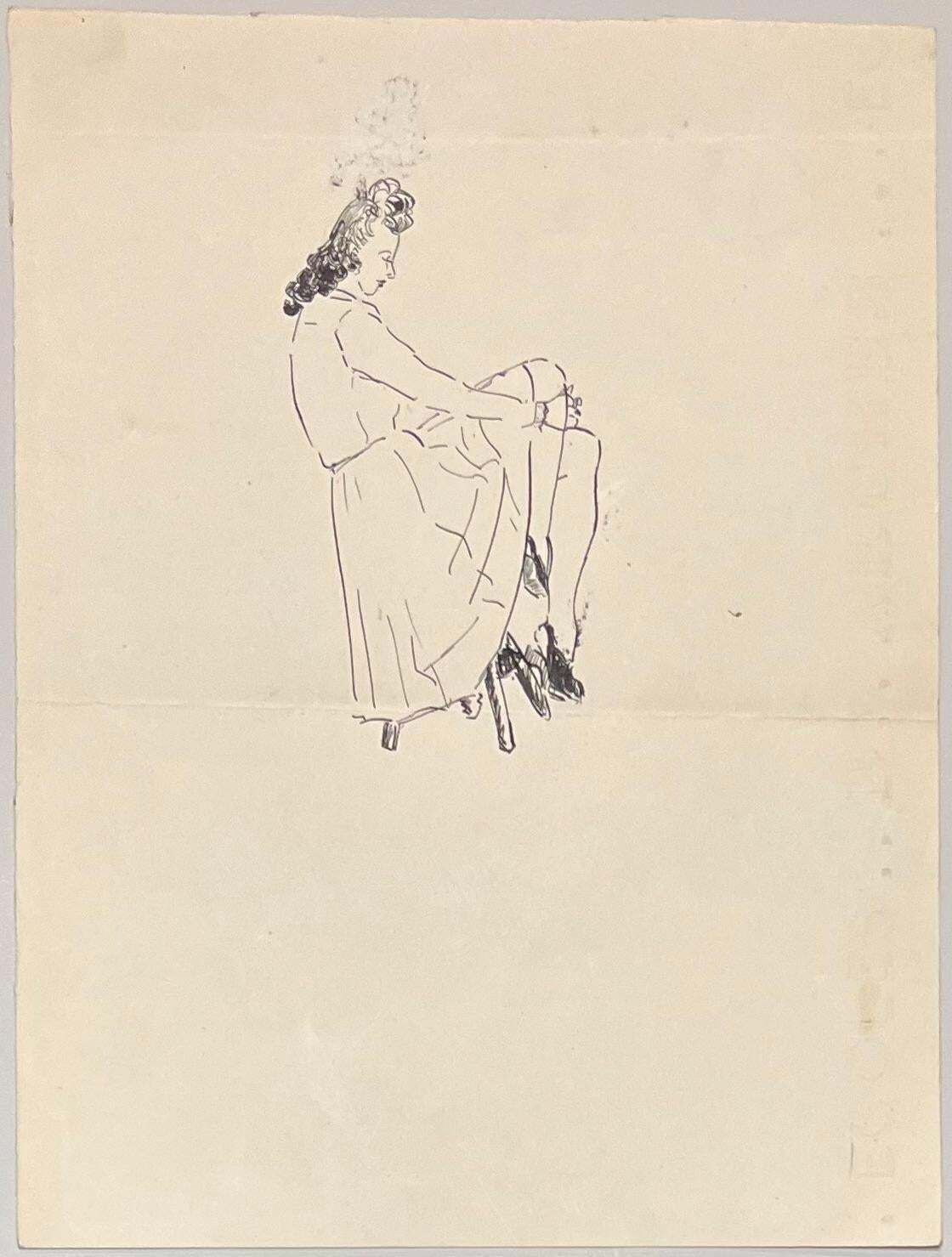 Josine Vignonmid Century French Minimalist Ink Study Of A Seated Woman1950's photo furniture
