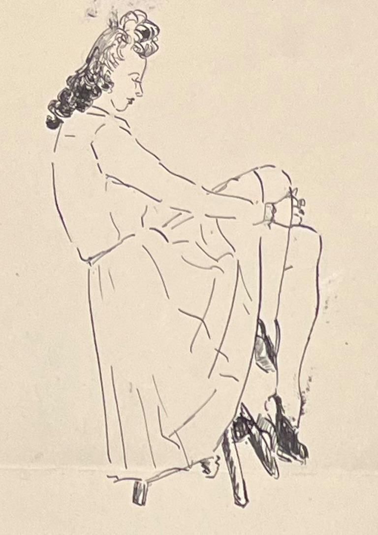 Josine Vignonmid Century French Minimalist Ink Study Of A Seated Woman1950's photo for sale