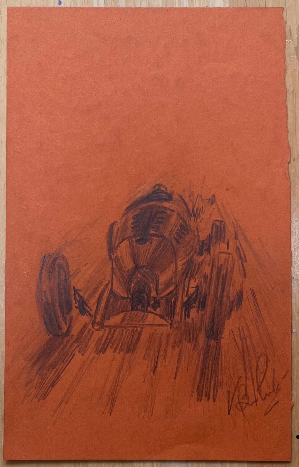 K.B. Whitevintage Race Car Pencil Illustration On Brown Paperearly 20th Century photo furniture