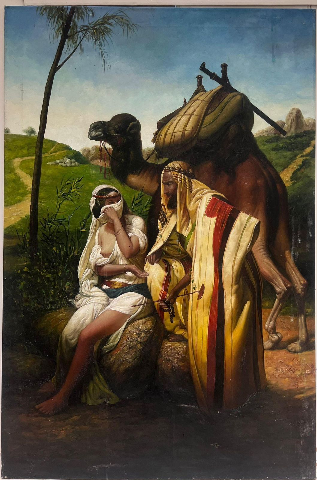 French Schoolnorth African Traveller With Camel In Landscape Large Orientalist Oil Painting photo furniture