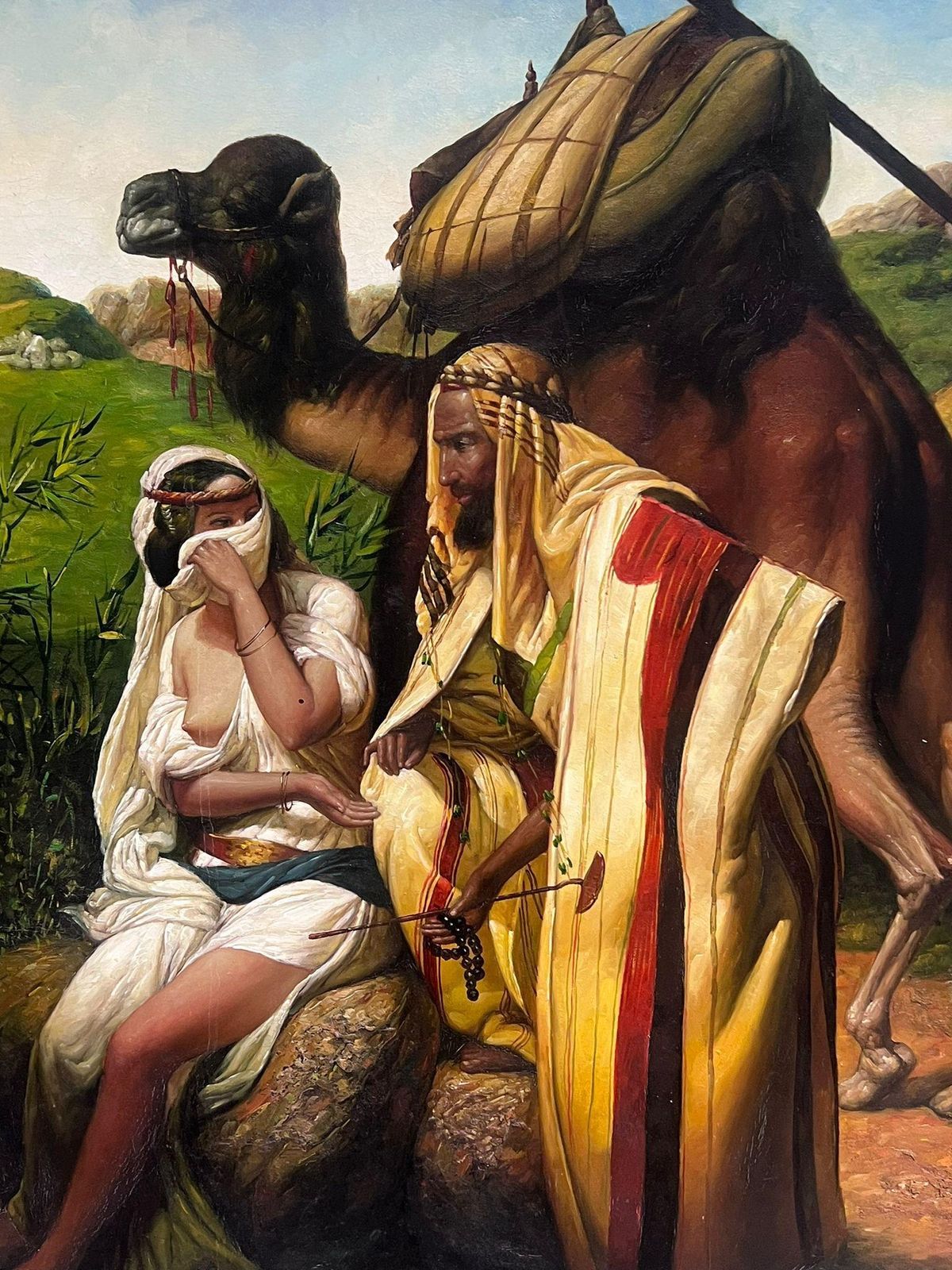 French Schoolnorth African Traveller With Camel In Landscape Large Orientalist Oil Painting photo for sale