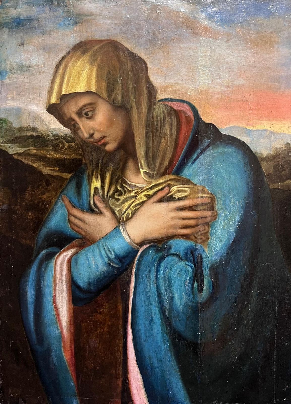 Very Rare Renaissance Old Master Oil Painting C. 1600 Oil On Panel The Madonnac. 1600