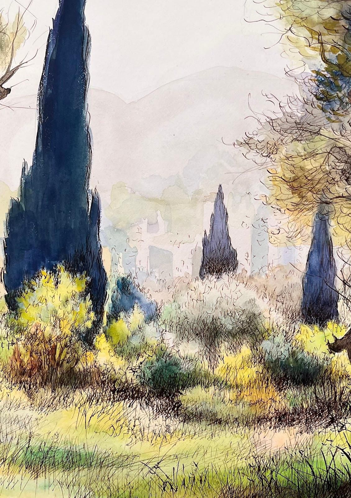 Josine Vignonmid Century French Original Painting Of Cypress Trees In Renoir's Garden1950's photo 891.0