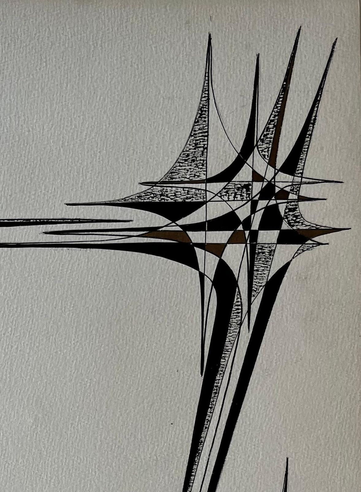 Serge Guerin (1916)mid Century French Geometric Abstract Black And Brown Ink Drawing On Paper photo vinterior