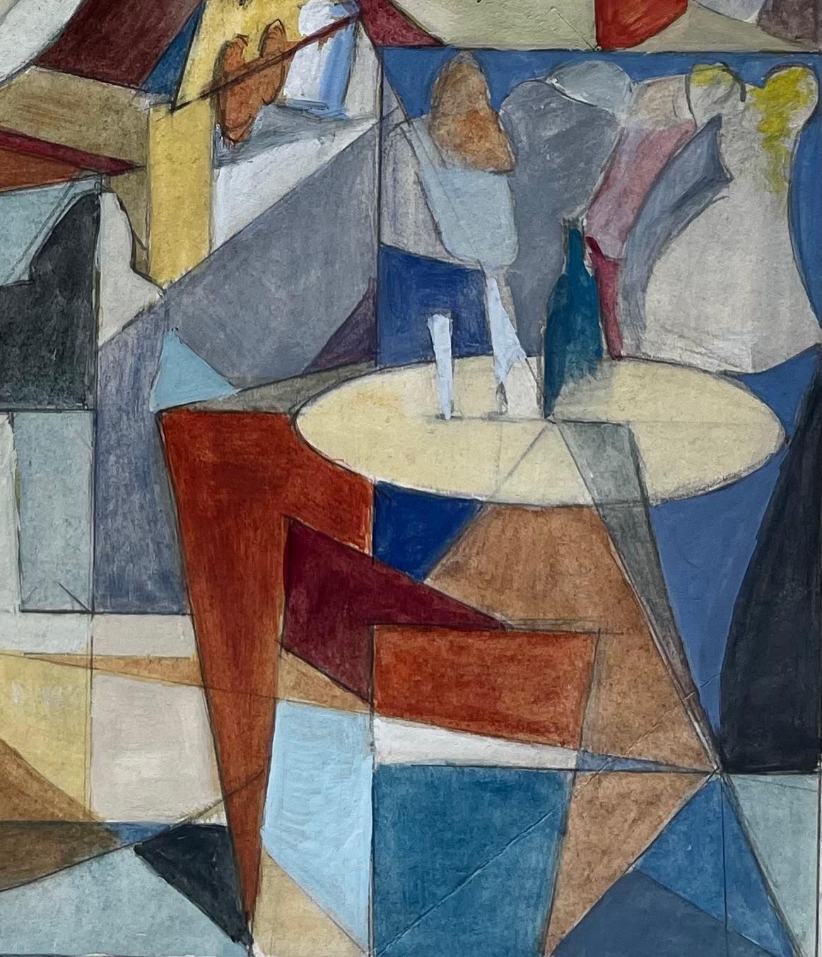 Guy Nicodcubist French Abstract Interior Scene With Figures Table And Geometric Shapes photo for sale