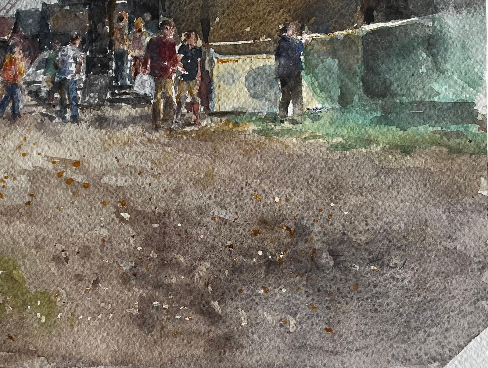 Anthony Herbertsouthwold Harbour Fish Market Scene With Figures And Sheds Original Watercolour photo Art