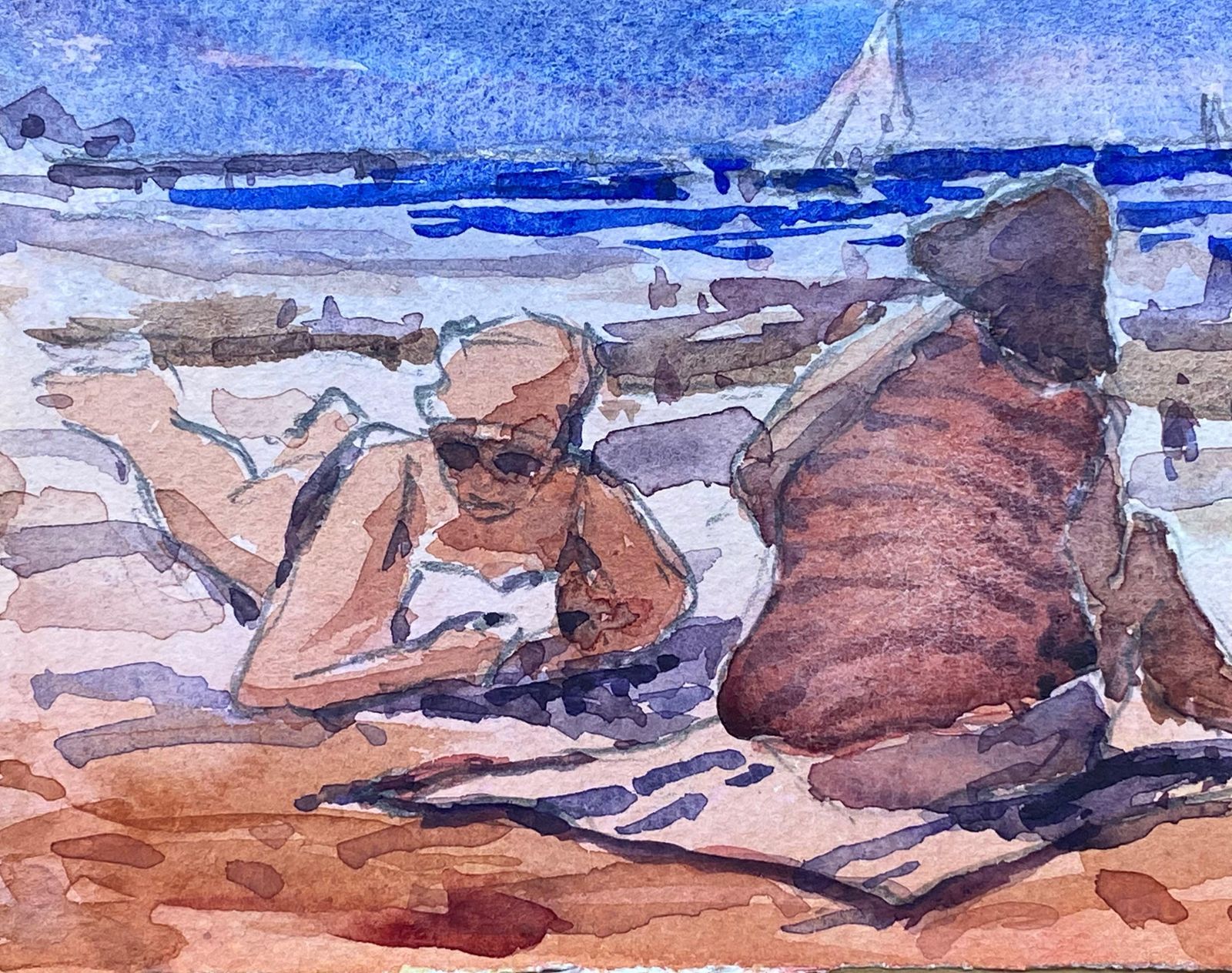 Unknownmaurice Mazeilie, French Impressionist Watercolour   Two Figures At The Beach20th Century photo furniture