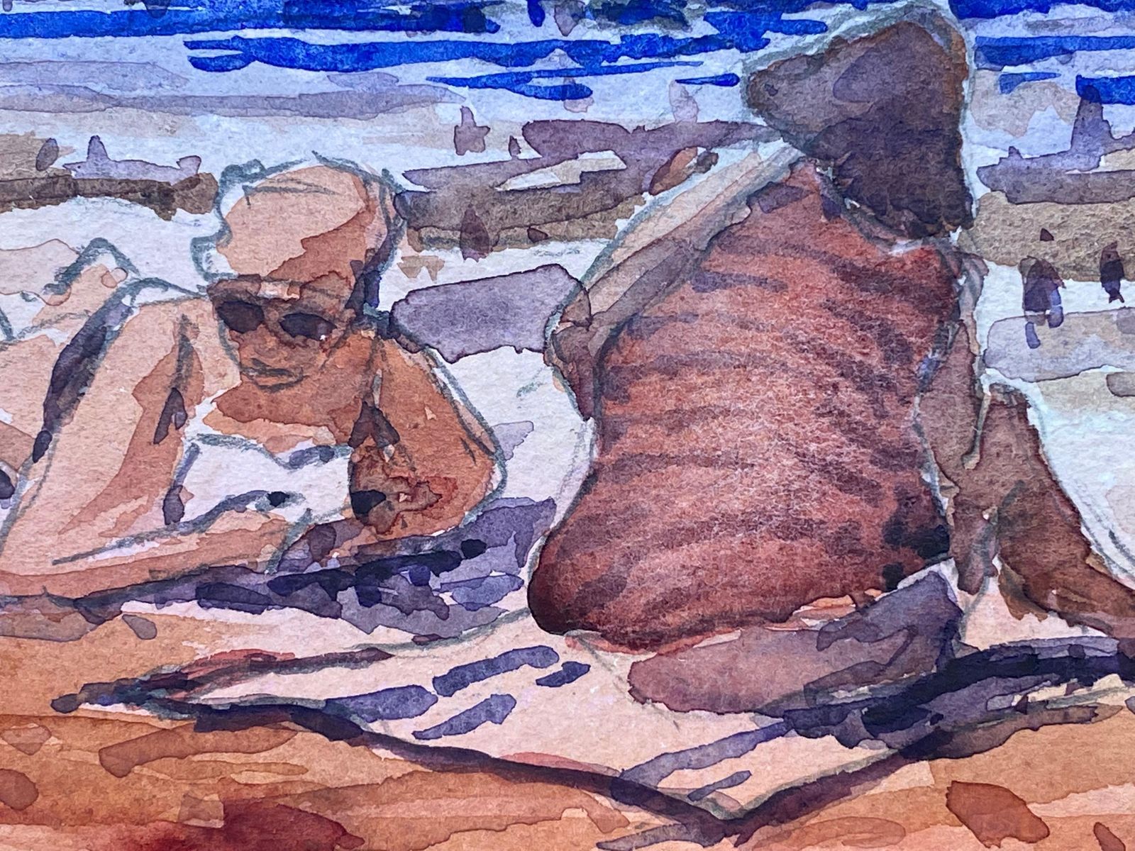 Unknownmaurice Mazeilie, French Impressionist Watercolour   Two Figures At The Beach20th Century photo Art
