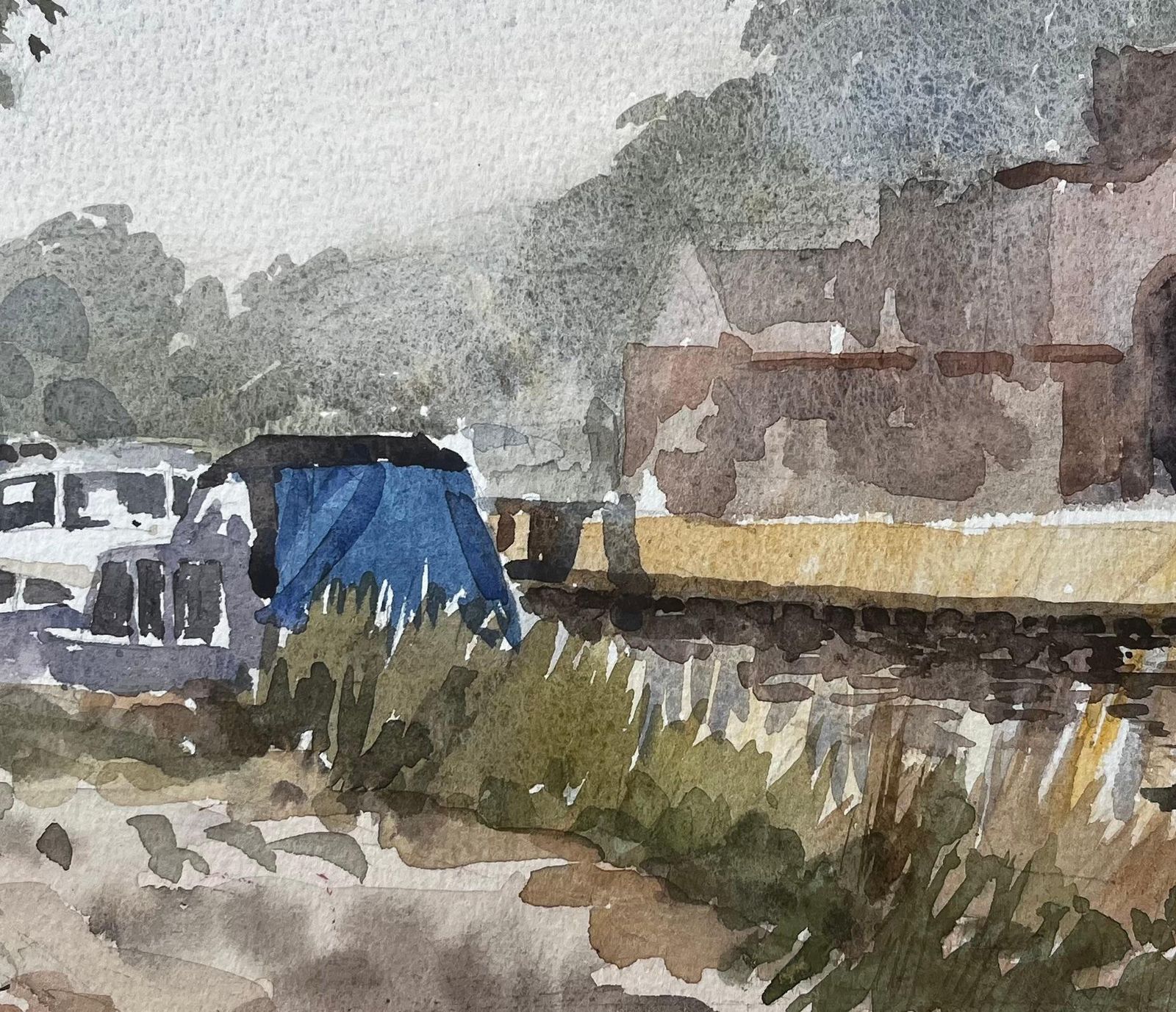 Anthony Herbertcanal Boats By Boveney Lock Windsor In Summer Light Watercolour 19951995 photo buy