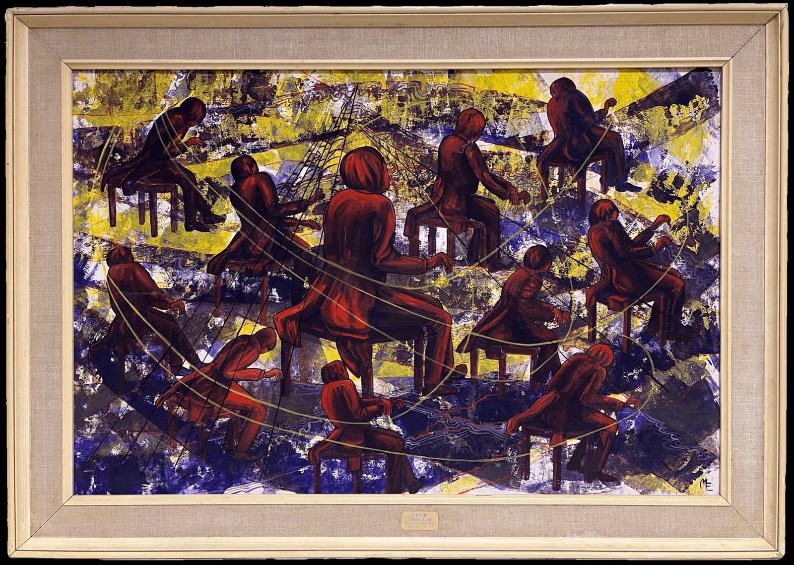 Mary Edwardslarge British 20th Century Abstract Painting The Piano Concert Figurative Work