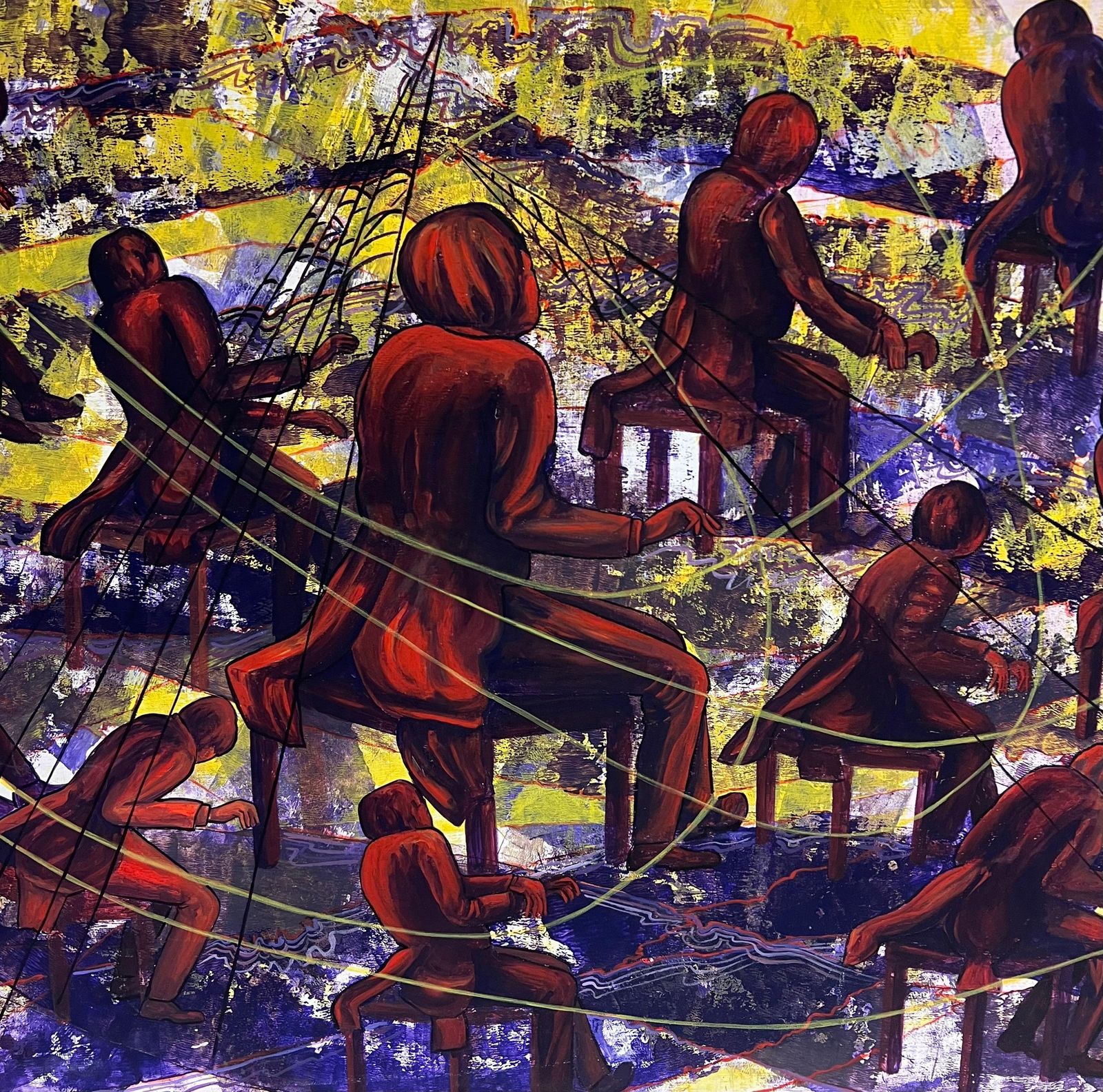 Mary Edwardslarge British 20th Century Abstract Painting The Piano Concert Figurative Work photo buy