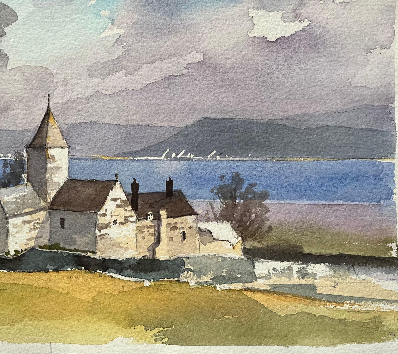 Anthony Avery British Impressionist Watercolor Of A Coastal Church With Dramatic Sky photo Art